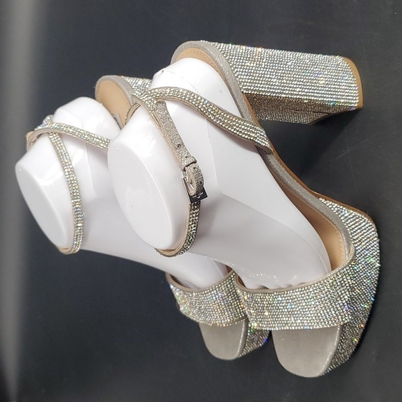 Steve Madden Lessa Rhinestone Platform Bling Block Heels 10M - Picture 4 of 10